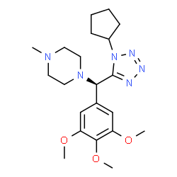 ChemSpider 2D Image | 1-[(R)-(1-Cyclopentyl-1H-tetrazol-5-yl)(3,4,5-trimethoxyphenyl)methyl]-4-methylpiperazine | C21H32N6O3