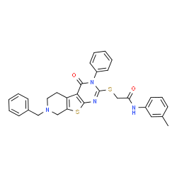 ChemSpider 2D Image | 2-[(7-Benzyl-4-oxo-3-phenyl-3,4,5,6,7,8-hexahydropyrido[4',3':4,5]thieno[2,3-d]pyrimidin-2-yl)sulfanyl]-N-(3-methylphenyl)acetamide | C31H28N4O2S2