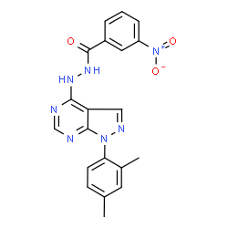 ChemSpider 2D Image | N'-[1-(2,4-Dimethylphenyl)-1H-pyrazolo[3,4-d]pyrimidin-4-yl]-3-nitrobenzohydrazide | C20H17N7O3
