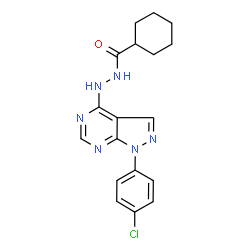 ChemSpider 2D Image | N'-[1-(4-chlorophenyl)-1H-pyrazolo[3,4-d]pyrimidin-4-yl]cyclohexanecarbohydrazide | C18H19ClN6O