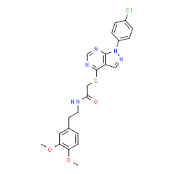 ChemSpider 2D Image | 2-{[1-(4-Chlorophenyl)-1H-pyrazolo[3,4-d]pyrimidin-4-yl]sulfanyl}-N-[2-(3,4-dimethoxyphenyl)ethyl]acetamide | C23H22ClN5O3S