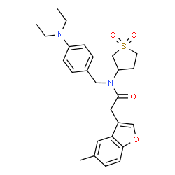 ChemSpider 2D Image | N-[4-(Diethylamino)benzyl]-N-(1,1-dioxidotetrahydro-3-thiophenyl)-2-(5-methyl-1-benzofuran-3-yl)acetamide | C26H32N2O4S