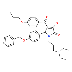 ChemSpider 2D Image | 5-[4-(Benzyloxy)phenyl]-1-[3-(diethylamino)propyl]-3-hydroxy-4-(4-propoxybenzoyl)-1,5-dihydro-2H-pyrrol-2-one | C34H40N2O5