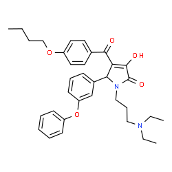 ChemSpider 2D Image | 4-(4-Butoxybenzoyl)-1-[3-(diethylamino)propyl]-3-hydroxy-5-(3-phenoxyphenyl)-1,5-dihydro-2H-pyrrol-2-one | C34H40N2O5