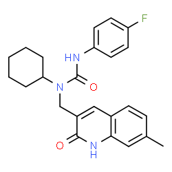 ChemSpider 2D Image | 1-Cyclohexyl-3-(4-fluorophenyl)-1-[(7-methyl-2-oxo-1,2-dihydro-3-quinolinyl)methyl]urea | C24H26FN3O2