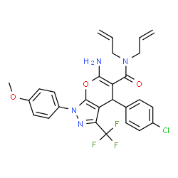 ChemSpider 2D Image | N,N-Diallyl-6-amino-4-(4-chlorophenyl)-1-(4-methoxyphenyl)-3-(trifluoromethyl)-1,4-dihydropyrano[2,3-c]pyrazole-5-carboxamide | C27H24ClF3N4O3
