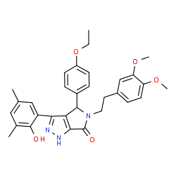 ChemSpider 2D Image | 5-[2-(3,4-Dimethoxyphenyl)ethyl]-4-(4-ethoxyphenyl)-3-(2-hydroxy-3,5-dimethylphenyl)-4,5-dihydropyrrolo[3,4-c]pyrazol-6(1H)-one | C31H33N3O5