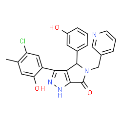 ChemSpider 2D Image | 3-(5-Chloro-2-hydroxy-4-methylphenyl)-4-(3-hydroxyphenyl)-5-(3-pyridinylmethyl)-4,5-dihydropyrrolo[3,4-c]pyrazol-6(1H)-one | C24H19ClN4O3