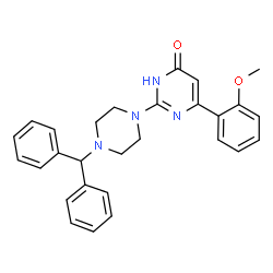 ChemSpider 2D Image | 2-(4-benzhydrylpiperazin-1-yl)-6-(2-methoxyphenyl)pyrimidin-4(3H)-one | C28H28N4O2