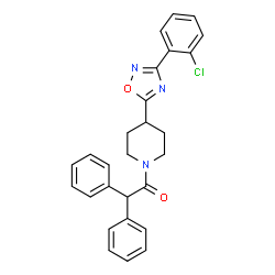 ChemSpider 2D Image | 1-{4-[3-(2-Chlorophenyl)-1,2,4-oxadiazol-5-yl]-1-piperidinyl}-2,2-diphenylethanone | C27H24ClN3O2