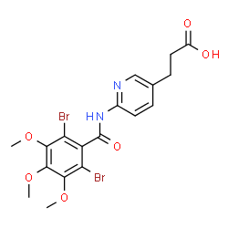 ChemSpider 2D Image | 3-{6-[(2,6-Dibromo-3,4,5-trimethoxybenzoyl)amino]-3-pyridinyl}propanoic acid | C18H18Br2N2O6