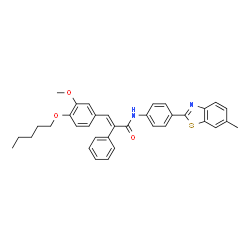 ChemSpider 2D Image | (2E)-3-[3-Methoxy-4-(pentyloxy)phenyl]-N-[4-(6-methyl-1,3-benzothiazol-2-yl)phenyl]-2-phenylacrylamide | C35H34N2O3S