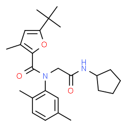 ChemSpider 2D Image | 5-tert-butyl-N-[2-(cyclopentylamino)-2-oxoethyl]-N-(2,5-dimethylphenyl)-3-methyl-2-furancarboxamide | C25H34N2O3