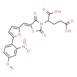 ChemSpider 2D Image | 2-[(5Z)-5-{[5-(4-Methoxy-2-nitrophenyl)-2-furyl]methylene}-4-oxo-2-thioxo-1,3-thiazolidin-3-yl]pentanedioic acid | C20H16N2O9S2