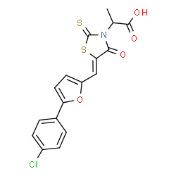 ChemSpider 2D Image | 2-[(5Z)-5-{[5-(4-Chlorophenyl)-2-furyl]methylene}-4-oxo-2-thioxo-1,3-thiazolidin-3-yl]propanoic acid | C17H12ClNO4S2