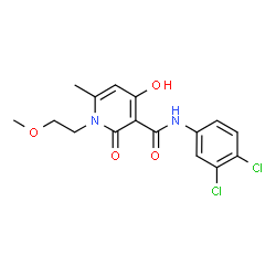 ChemSpider 2D Image | N-(3,4-Dichlorophenyl)-4-hydroxy-1-(2-methoxyethyl)-6-methyl-2-oxo-1,2-dihydro-3-pyridinecarboxamide | C16H16Cl2N2O4