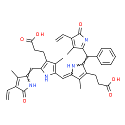 ChemSpider 2D Image | 3-[(2Z,5Z)-5-[[4-(2-carboxyethyl)-3-methyl-5-[(Z)-(3-methyl-5-oxo-4-vinyl-pyrrol-2-ylidene)methyl]-1H-pyrrol-2-yl]methylene]-4-methyl-2-[(3-methyl-5-oxo-4-vinyl-pyrrol-2-yl)-phenyl-methylene]pyrrol-3-yl]propanoic acid | C39H38N4O6