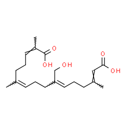 ChemSpider 2D Image | (2Z,6Z,10Z,14E)-10-(Hydroxymethyl)-2,6,14-trimethyl-2,6,10,14-hexadecatetraenedioic acid | C20H30O5