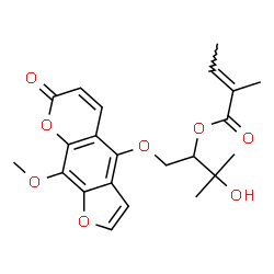 ChemSpider 2D Image | 3-Hydroxy-1-[(9-methoxy-7-oxo-7H-furo[3,2-g]chromen-4-yl)oxy]-3-methyl-2-butanyl (2E)-2-methyl-2-butenoate | C22H24O8