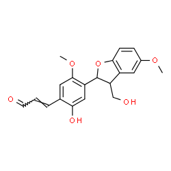 ChemSpider 2D Image | (2E)-3-{2-Hydroxy-4-[3-(hydroxymethyl)-5-methoxy-2,3-dihydro-1-benzofuran-2-yl]-5-methoxyphenyl}acrylaldehyde | C20H20O6