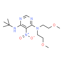 ChemSpider 2D Image | N'-tert-Butyl-N,N-bis(2-methoxyethyl)-5-nitropyrimidine-4,6-diamine | C14H25N5O4