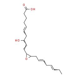 ChemSpider 2D Image | (5E,9E)-8-Hydroxy-10-{3-[(2E,5E)-2,5-octadien-1-yl]-2-oxiranyl}-5,9-decadienoic acid | C20H30O4