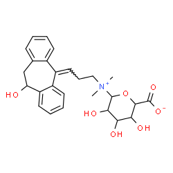 ChemSpider 2D Image | 3,4,5-Trihydroxy-6-{[(3Z)-3-(10-hydroxy-10,11-dihydro-5H-dibenzo[a,d][7]annulen-5-ylidene)propyl](dimethyl)ammonio}tetrahydro-2H-pyran-2-carboxylate (non-preferred name) | C26H31NO7