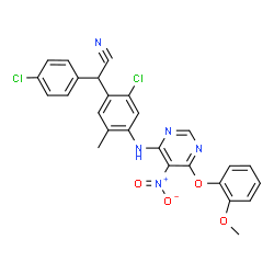 ChemSpider 2D Image | (2-Chloro-4-{[6-(2-methoxyphenoxy)-5-nitropyrimidin-4-yl]amino}-5-methylphenyl)(4-chlorophenyl)acetonitrile | C26H19Cl2N5O4