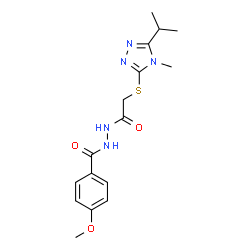 ChemSpider 2D Image | N'-{[(5-Isopropyl-4-methyl-4H-1,2,4-triazol-3-yl)sulfanyl]acetyl}-4-methoxybenzohydrazide | C16H21N5O3S