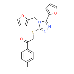 ChemSpider 2D Image | 1-(4-Fluorophenyl)-2-{[5-(2-furyl)-4-(2-furylmethyl)-4H-1,2,4-triazol-3-yl]sulfanyl}ethanone | C19H14FN3O3S