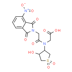 ChemSpider 2D Image | N-(4-Hydroxy-1,1-dioxidotetrahydro-3-thiophenyl)-N-[(4-nitro-1,3-dioxo-1,3-dihydro-2H-isoindol-2-yl)acetyl]glycine | C16H15N3O10S