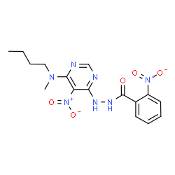ChemSpider 2D Image | N'-{6-[Butyl(methyl)amino]-5-nitropyrimidin-4-yl}-2-nitrobenzohydrazide | C16H19N7O5