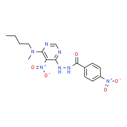 ChemSpider 2D Image | N'-{6-[Butyl(methyl)amino]-5-nitropyrimidin-4-yl}-4-nitrobenzohydrazide | C16H19N7O5