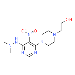 ChemSpider 2D Image | 2-{4-[6-(2,2-Dimethylhydrazino)-5-nitro-4-pyrimidinyl]-1-piperazinyl}ethanol | C12H21N7O3