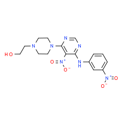 ChemSpider 2D Image | 2-(4-{5-Nitro-6-[(3-nitrophenyl)amino]-4-pyrimidinyl}-1-piperazinyl)ethanol | C16H19N7O5