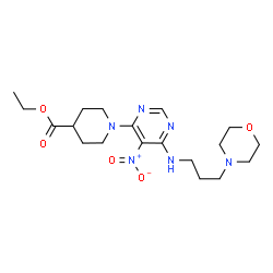 ChemSpider 2D Image | Ethyl 1-(6-{[3-(4-morpholinyl)propyl]amino}-5-nitro-4-pyrimidinyl)-4-piperidinecarboxylate | C19H30N6O5