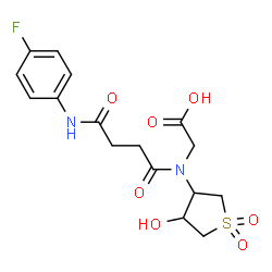 ChemSpider 2D Image | N-{4-[(4-Fluorophenyl)amino]-4-oxobutanoyl}-N-(4-hydroxy-1,1-dioxidotetrahydro-3-thiophenyl)glycine | C16H19FN2O7S