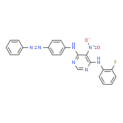 ChemSpider 2D Image | N-(2-Fluorophenyl)-5-nitro-N'-[4-(phenyldiazenyl)phenyl]-4,6-pyrimidinediamine | C22H16FN7O2