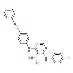 ChemSpider 2D Image | N-(4-Fluorophenyl)-5-nitro-N'-[4-(phenyldiazenyl)phenyl]-4,6-pyrimidinediamine | C22H16FN7O2
