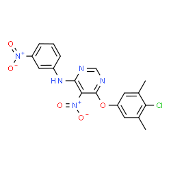 ChemSpider 2D Image | 6-(4-Chloro-3,5-dimethylphenoxy)-5-nitro-N-(3-nitrophenyl)pyrimidin-4-amine | C18H14ClN5O5