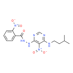 ChemSpider 2D Image | N'-{6-[(3-Methylbutyl)amino]-5-nitropyrimidin-4-yl}-2-nitrobenzohydrazide | C16H19N7O5