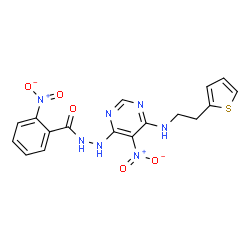 ChemSpider 2D Image | 2-Nitro-N'-(5-nitro-6-{[2-(2-thienyl)ethyl]amino}-4-pyrimidinyl)benzohydrazide | C17H15N7O5S