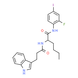 ChemSpider 2D Image | N-(2-Fluoro-4-iodophenyl)-N~2~-[3-(1H-indol-3-yl)propanoyl]norleucinamide | C23H25FIN3O2