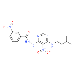 ChemSpider 2D Image | N'-{6-[(3-Methylbutyl)amino]-5-nitropyrimidin-4-yl}-3-nitrobenzohydrazide | C16H19N7O5