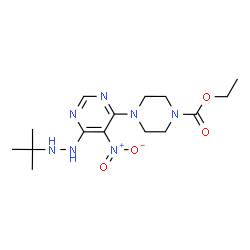 ChemSpider 2D Image | Ethyl 4-[6-(2-tert-butylhydrazino)-5-nitropyrimidin-4-yl]piperazine-1-carboxylate | C15H25N7O4