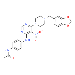 ChemSpider 2D Image | N-[4-({6-[4-(1,3-Benzodioxol-5-ylmethyl)piperazin-1-yl]-5-nitropyrimidin-4-yl}amino)phenyl]acetamide | C24H25N7O5