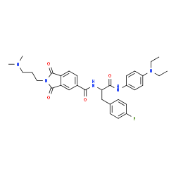 ChemSpider 2D Image | N-[4-(Diethylamino)phenyl]-Nalpha-({2-[3-(dimethylamino)propyl]-1,3-dioxo-2,3-dihydro-1H-isoindol-5-yl}carbonyl)-4-fluorophenylalaninamide | C33H38FN5O4