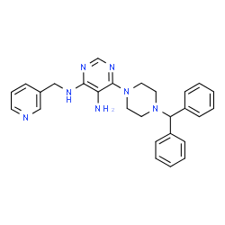 ChemSpider 2D Image | 6-[4-(Diphenylmethyl)piperazin-1-yl]-N~4~-(pyridin-3-ylmethyl)pyrimidine-4,5-diamine | C27H29N7