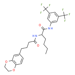 ChemSpider 2D Image | N-[3,5-Bis(trifluoromethyl)phenyl]-N~2~-[4-(2,3-dihydro-1,4-benzodioxin-6-yl)butanoyl]norleucinamide | C26H28F6N2O4