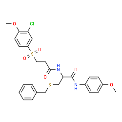 ChemSpider 2D Image | S-Benzyl-N~2~-{3-[(3-chloro-4-methoxyphenyl)sulfonyl]propanoyl}-N-(4-methoxyphenyl)cysteinamide | C27H29ClN2O6S2
